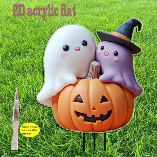 Halloween Pumpkin Ghost Yard Sign Decoration Metal Stake Outdoor Fall Yard Ornament Horror-themed Home Decor