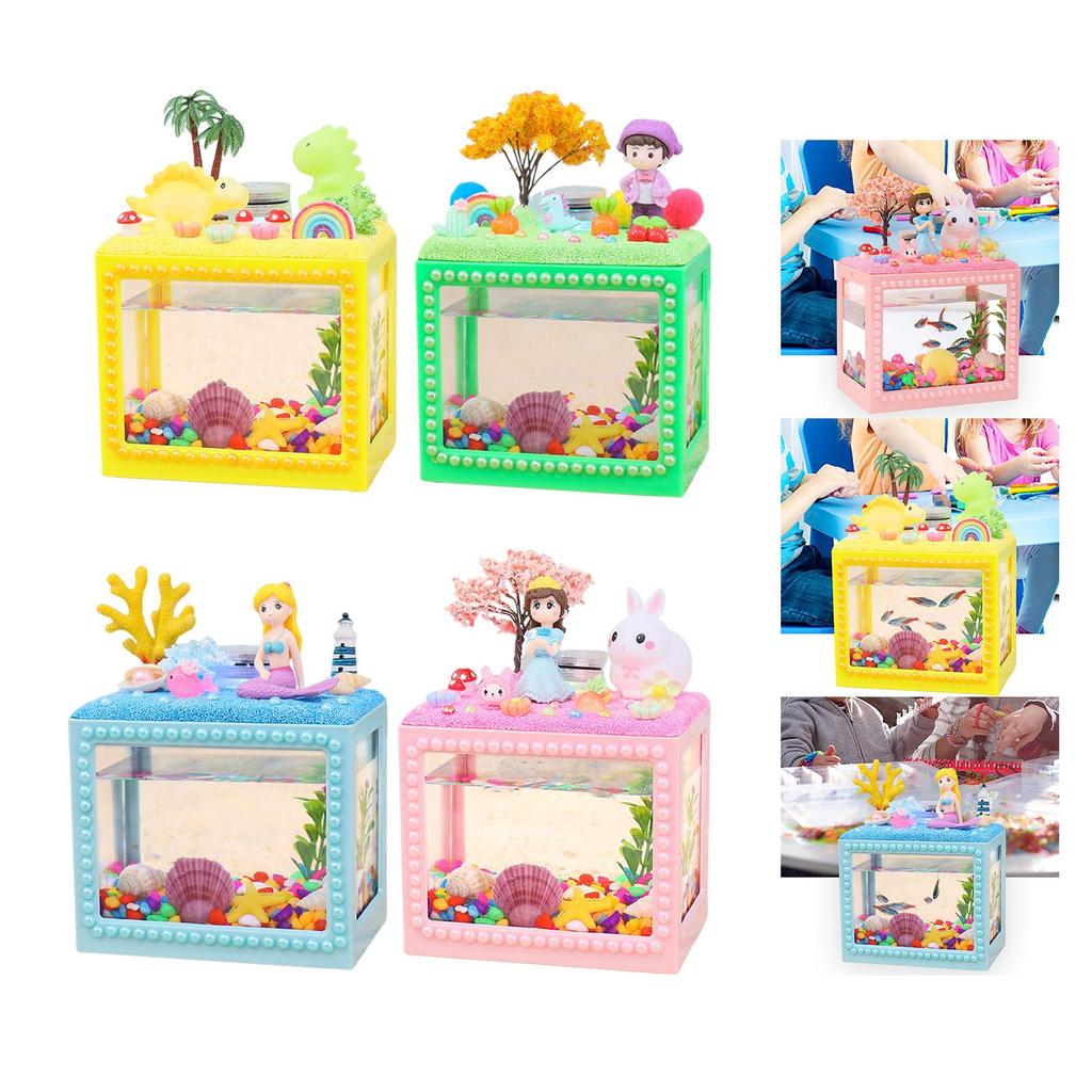 Akwarium DIY dla Dzieci Ręcznie Robiona Zabawka Mały Zbiornik na Ryby Dekoracja Biurkowa Ozdoba z Mikroklocków Prezent na Boże Narodzenie i Urodziny