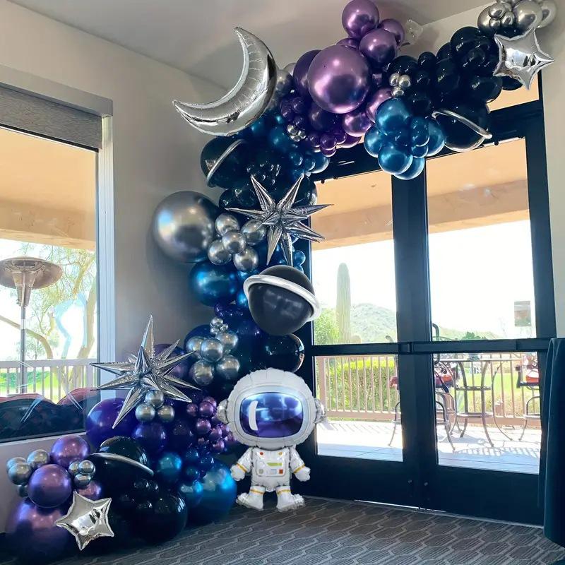 Blue-Purple Astronaut Theme Balloon Chain Birthday Decoration