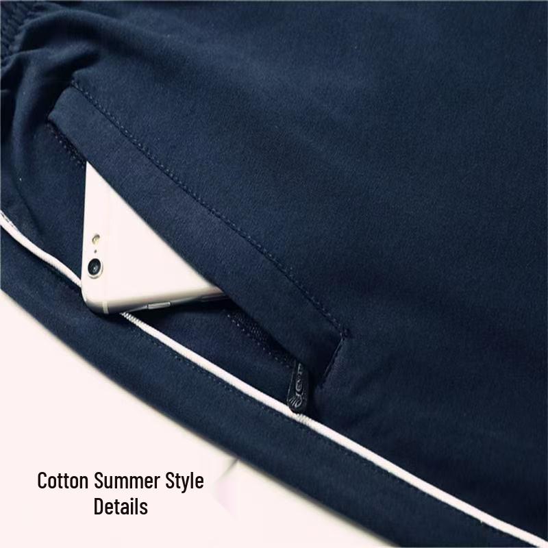 Pure Cotton School Uniform Pants with Two Stripes - Dark Blue and White, for Primary To High School Students