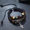 Multilayer Leather Bracelet Handmade Beaded Bracelet Musical Note Bracelet Vintage Hollow Star Bracelet (Multicolor)
