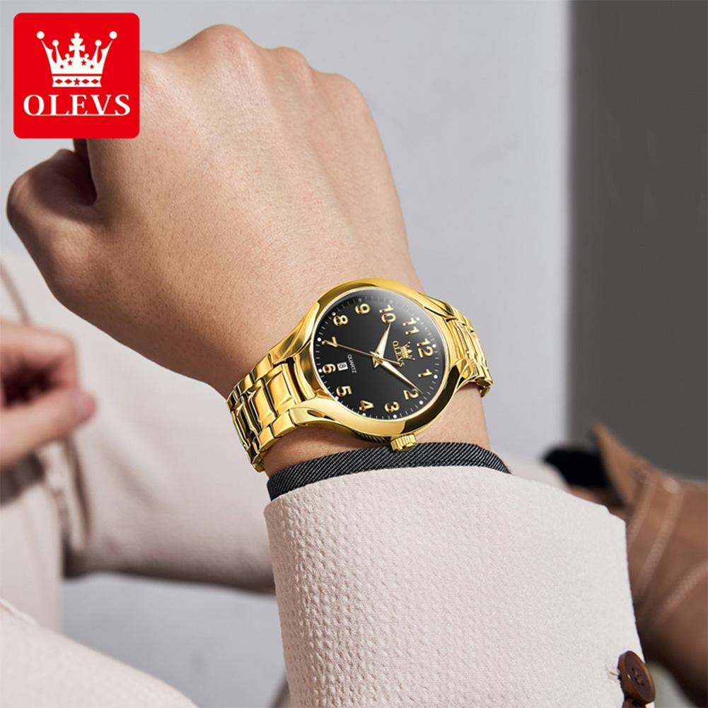 OLEVS 3650 Classic Luxury Golden Men's Watch Auto Date Stainless Steel Waterproof Luminous Original Quartz Wristwatch for Man