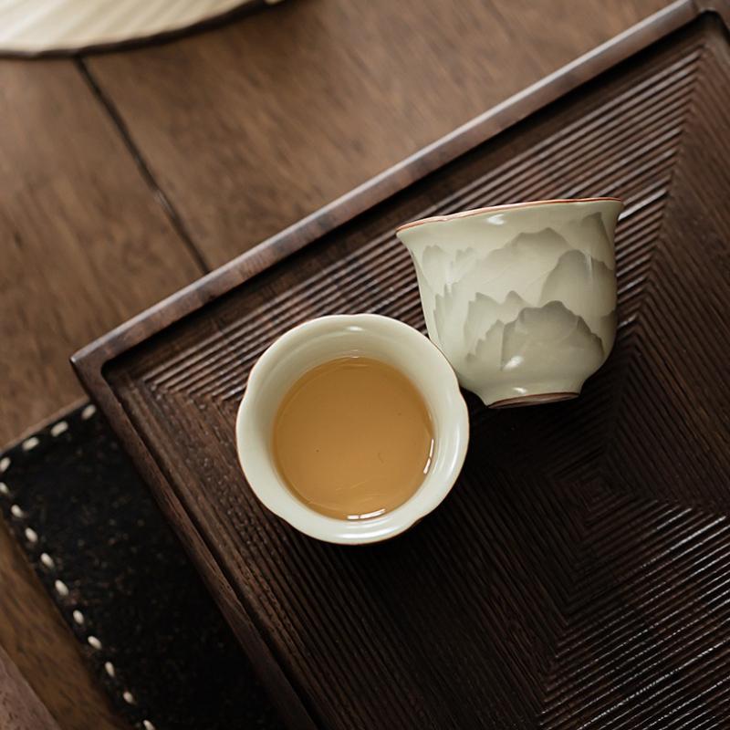 55ml Retro Piec Ru Ceramiczna Filiżanka do Herbaty z Kwiatowym Brzegiem Mały Krajobraz Pojedyncza Filiżanka Mistrzowska Degustacyjna Miseczka do Herbaty Kubki Zestaw do Herbaty Kung Fu Naczynia do Herbaty