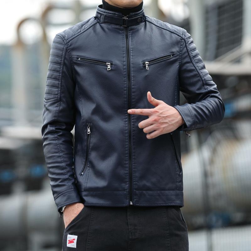Leather jacket for men autumn and winter new Korean style slim short trendy stand collar men's leather jacket trendy brand motorcycle jacket for men