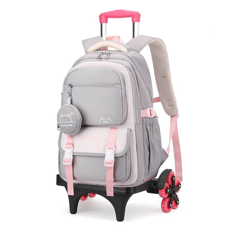 Natural Fish Design Trolley Backpack for Middle School Girls - Large Multi-Layer Capacity