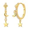925 Silver Hoops Earrings Starlight Crystal Pearl Bow Sun and Moon Earring With Zirconia Fashion Jewelry for Women Girl