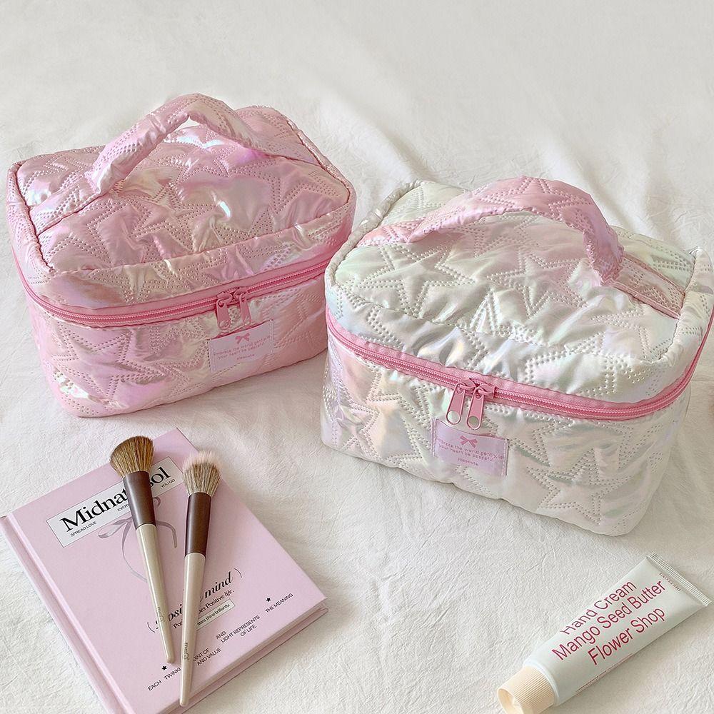Korean Style Star Design Makeup Bag Handheld Pearlescent Travel Storage Bag Large Capacity Portable Cosmetic Bag Daily Use