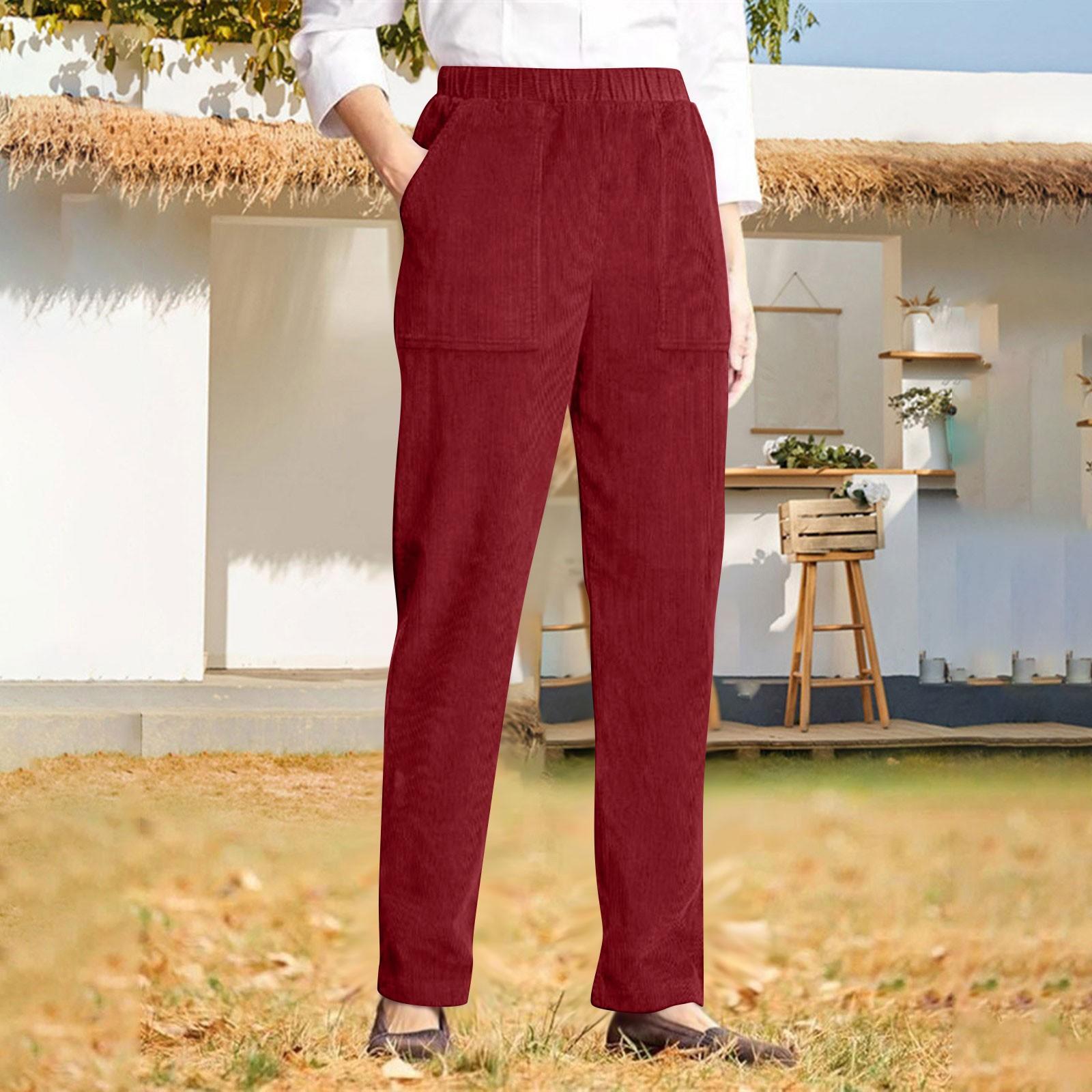 

Women s Casual Fashion -Color Drawstring Loose Straight-Leg Pants With Pockets S винний