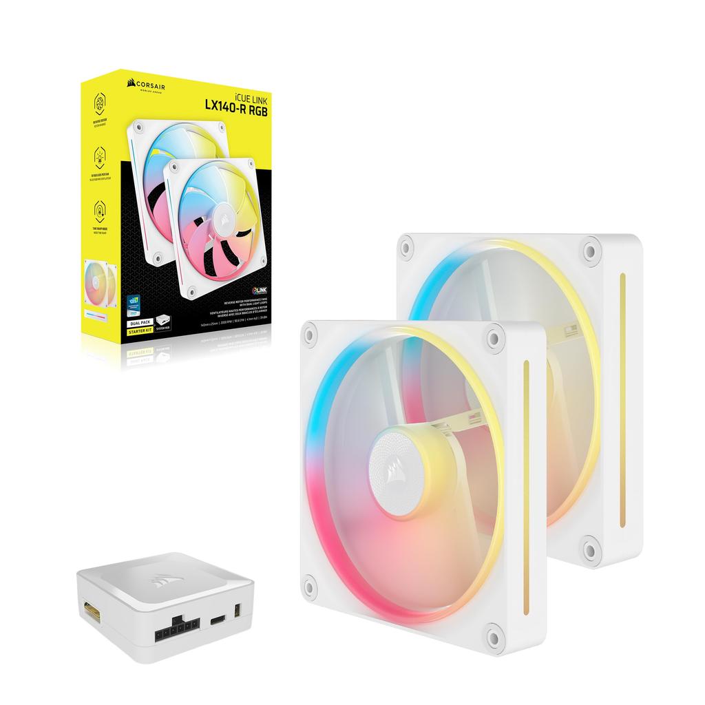 CORSAIR iCUE LINK RGB WEISS Dual Reverse Lüfter Starter Kit LX140-R CO-9051056-WW