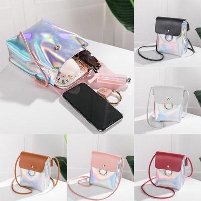 Women  Laser Cover Ring Hasp Crossbody Bag Ladies Coin Phone Shoulder Bag Solid Color Shoulde