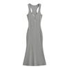 U-neck low-cut button-fitting dress, long dress, pure lust, Spice Girl sleeveless hip-wrapped skirt, slim bottom vest skirt