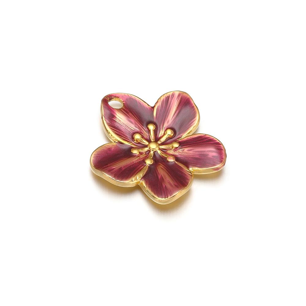 5pcs Stainless Steel 18K Gold Color Enamel Colorful Flower Charms Pendants for DIY Jewelry Necklace Making Bracelets Accessories