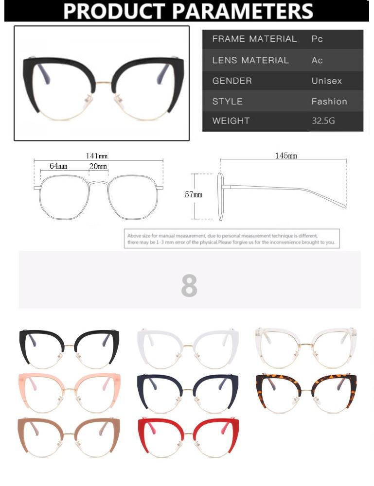 Quality Cat Eye Half Frame Glasses Anti Blue Light Oversized Retro Trend Fashion Eyewear for Women
