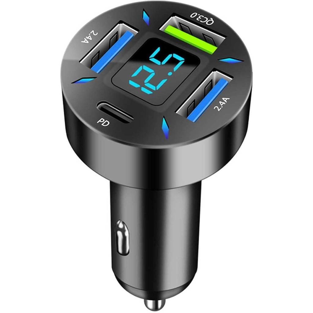 USB Car Charger Quick Charge 3.0, 66W Fast Charger Adapter for Cigarette Lighter 4-Port USB PD, LED Cigarette Lighter for Mobile Phone Laptop Pixels
