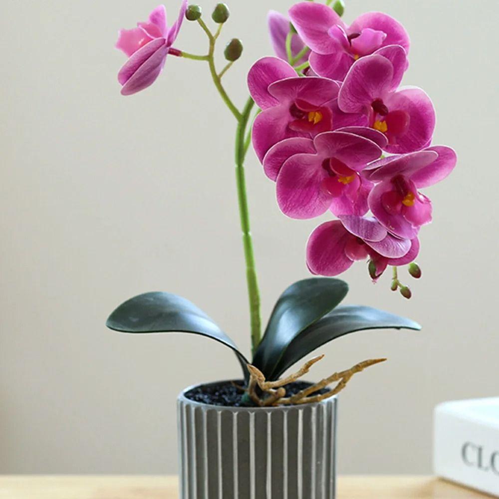 Realistic Artificial Orchid Flower Bonsai 8 Flowers Fake Orchid  Home Garden Decoration