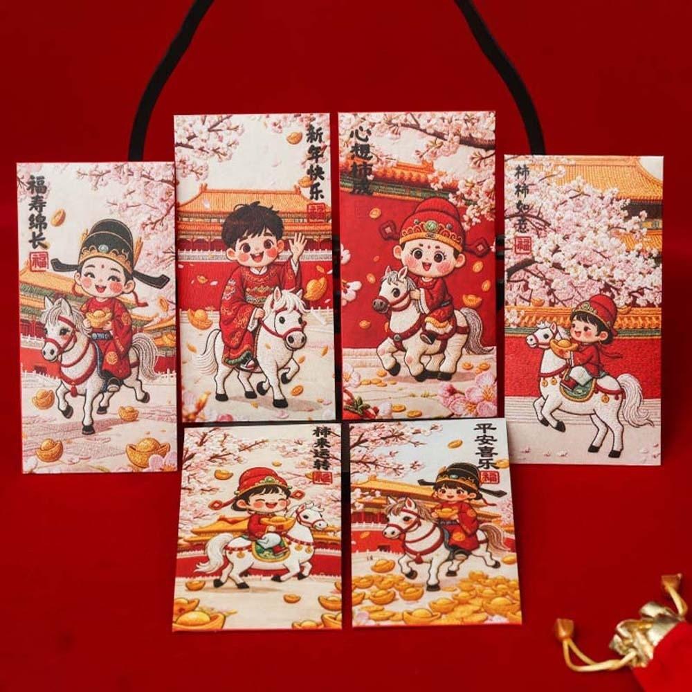 

6pcs Traditional Spring Festival Red Envelope Flat Design Year of The Horse Children s Money Bag Blessing Cartoon 5x5x5cm