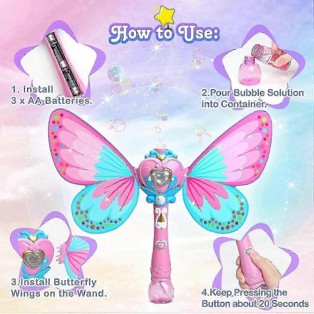 Bubble Machine For Kids | Butterfly Bubbles Wand Blower For Toddlers 1000+ Bubbles Per Minute | Gift For Girls Bubble Solution Included 25-26