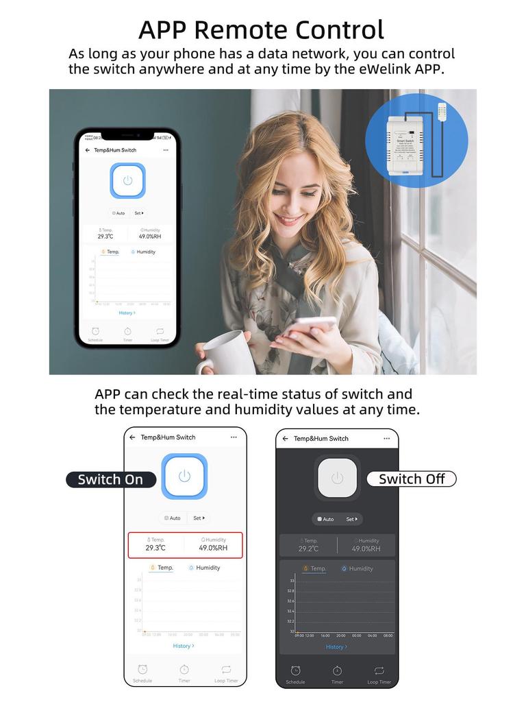 eWeLink Smart Temperature & Humidity Switch, Compatible with Alexa & Google Voice
