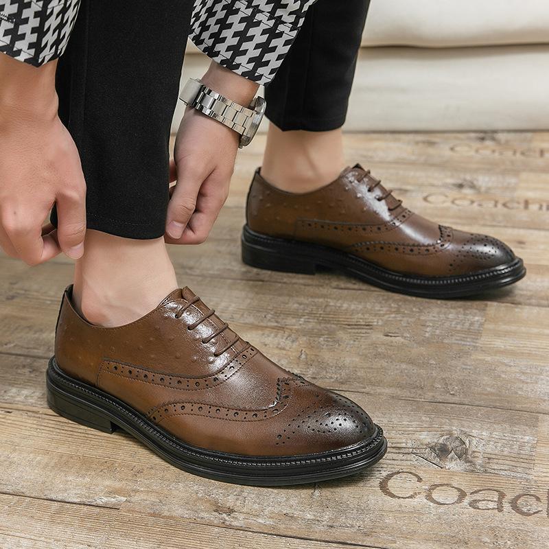 Large Size Spring and Autumn Business Brock Carved Leather Shoes Men's British Dress Oxford Shoes Office Professional Leather Shoes