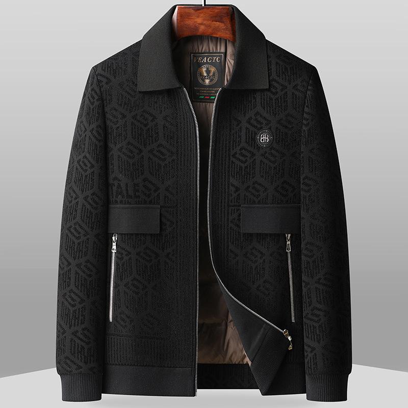 

Осенне-зимняя жаккардовая молодежная деловая теплая повседневная куртка с прошитыми лацканами 170 чёрный