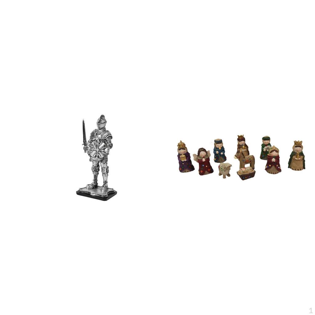 Vintage Knight Nativity Scene Tabletop Ornament Creative Religious Figurines Set for Entryway