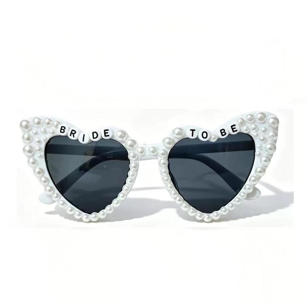 Just Married White Pearl Letter Wedding Glasses for Groom, Bride, Bridesmaid