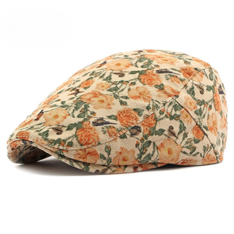 Vintage Corduroy Flat Cap for Women Leopard Print Floral Cabbie Hat Retro Polka Dot Newsboy Beret Autumn Winter Warm Peaked Cap