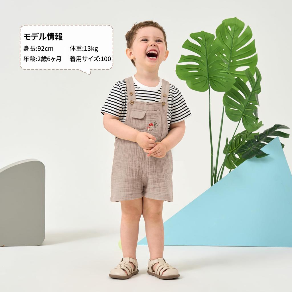 Baby Clothes Summer Short Sleeve Overalls Set Baby Clothes Overalls Boys Girls Cotton Gauze Embroidery Border Cute 80 90 [Volunboy] T-Shirt 2-Piece