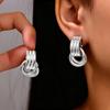 Large Gold Color 3D Textured Flower Drop Earrings For Women Fashion Vintage Geometric Dangle Earring Statement Jewelry Gift