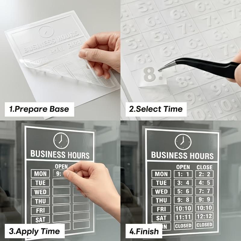 1Set Business Hours Window Stickers, Transparent UV-Resistant Vinyl Decals, Self-Adhesive Open & Close Time Signs