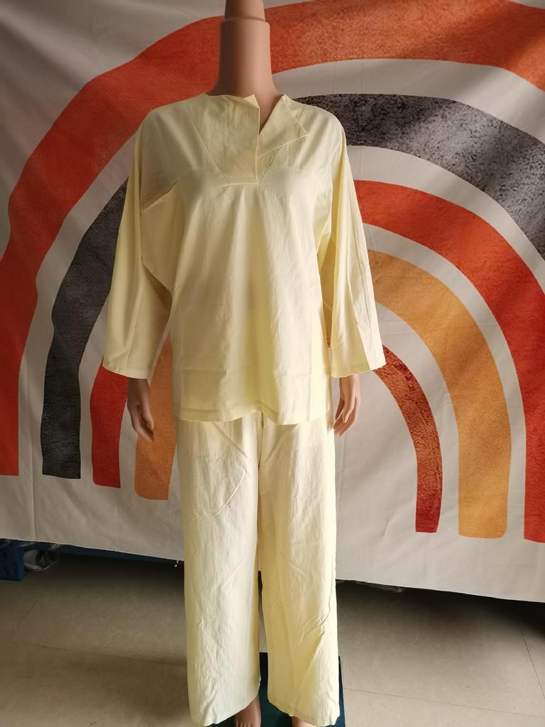 Women's 2024 Loose Long Sleeve Shirt and Slit Wide Leg Pants Set