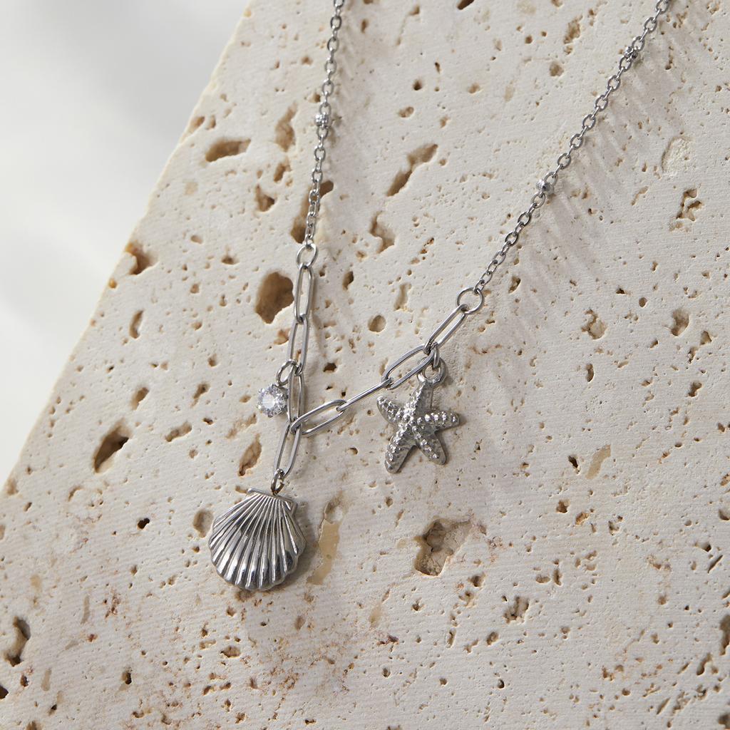 Titanium Steel Contemporary Starfish Shell Pendant Necklace For Women With A Touch Of Nature