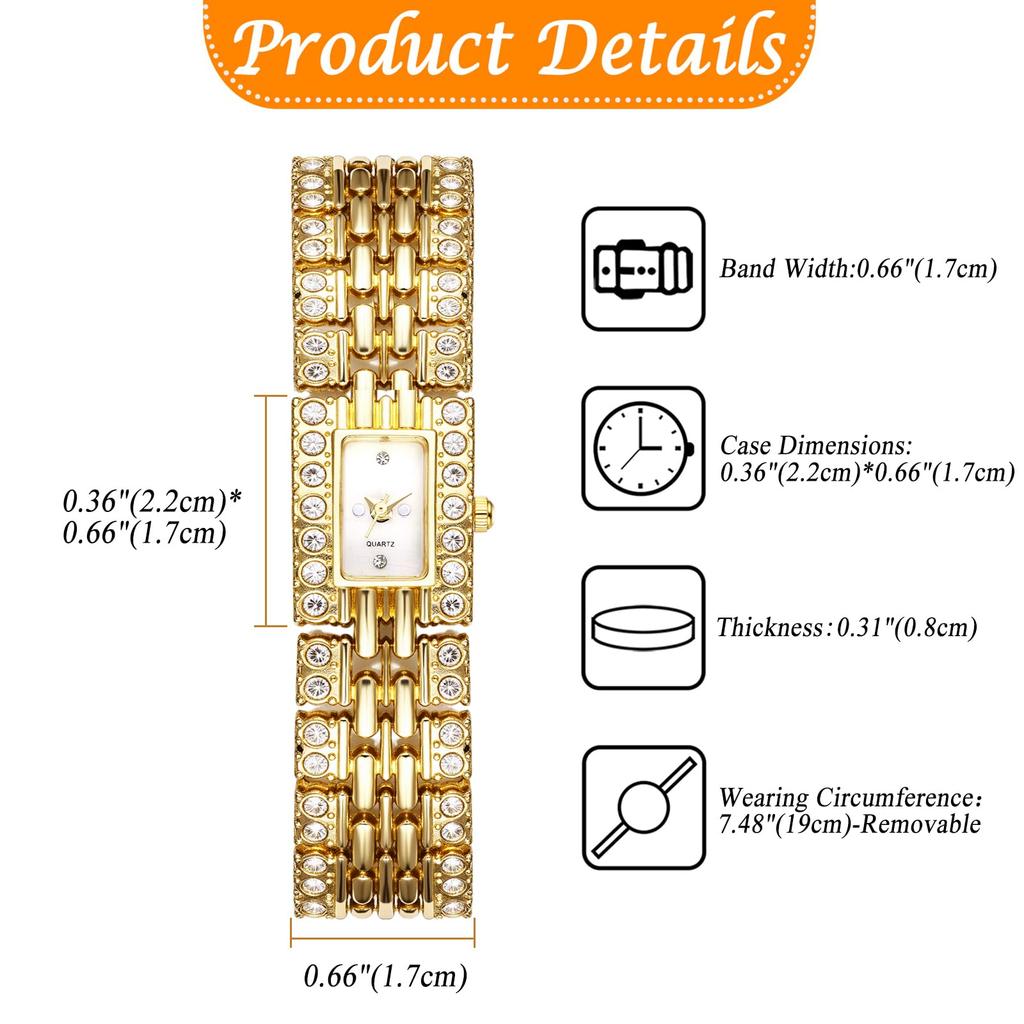 Square Bracelet Watch with Sparkling Analog Stylish Diamond Quartz Fashion Watch for Women Perfect Gift for Day Women's Design Display, Waterproof,