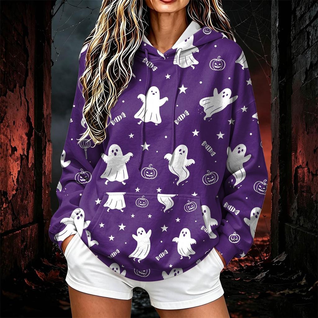 Women's Halloween Print Hoodie Pullover for Casual Everyday Wear
