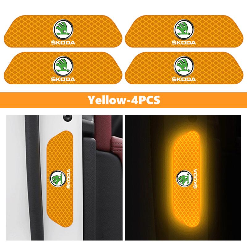 HGWE4 Car Wheel Eyebrow Stickers Reflective Protective Stickers Night Anti-collision Strip For Skoda S Kodiaq Octavia 2 3 Yeti Karoq