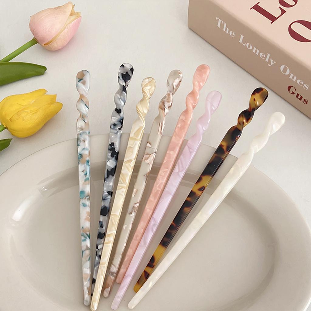 Vintage Hair Sticks Acetate Marble Style Bun Pins Hair Decoration Styling Accessories for Women's Thick Long Hairstyles