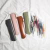 Vintage PU Thin Pencil Case Zipper Practical Pencil Bags Soft Student Stationery Pen Storage Bag for Kids School Supplies