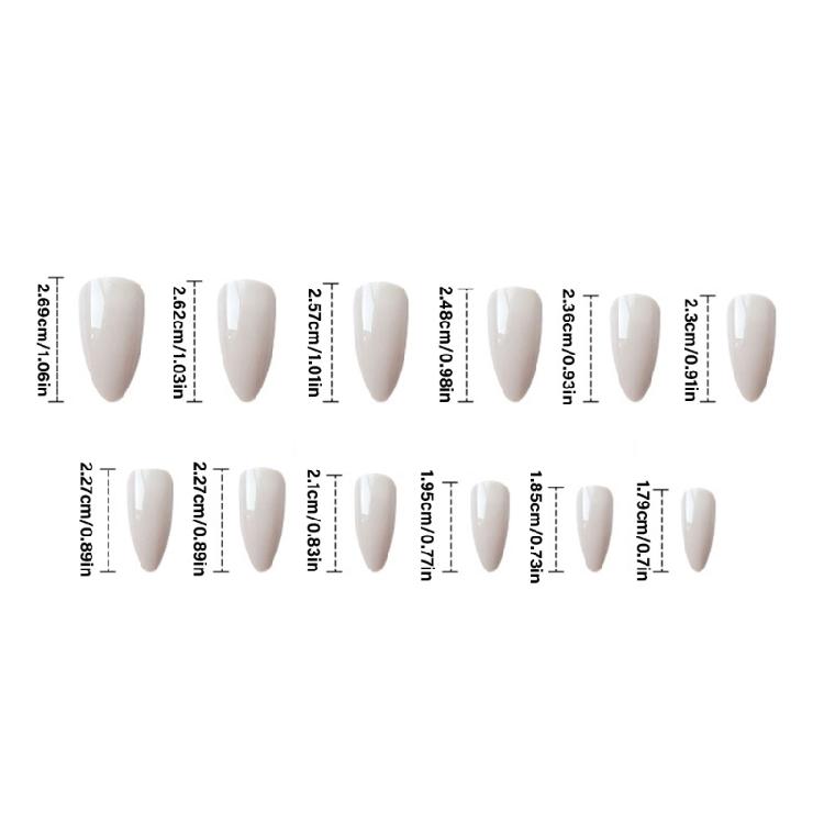 Medium Length Artificial Nail Press On Nail Sparkling Full Cover Stick On Nail White French Tip False Nail for Woman