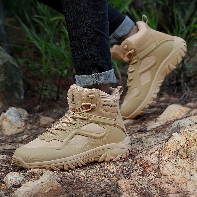 High-Top Leder Herrenstiefel Atmungsaktive Wüsten-Kampfstiefel Outdoor Rutschfeste Wanderschuhe Herren Motorradstiefel Arbeits-Knöchelstiefel