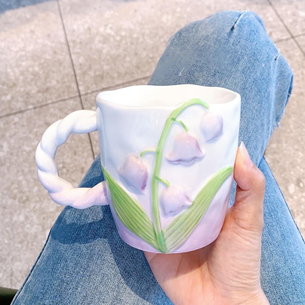 High Value Flower Mug Design Sense Water Cup Girl Heart Mug Hand-painted Cup Birthday Gift Souvenir