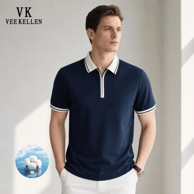 VEE KELLEN Men s Half-Zip Mercerized Cotton Pique Polo Shirt L
