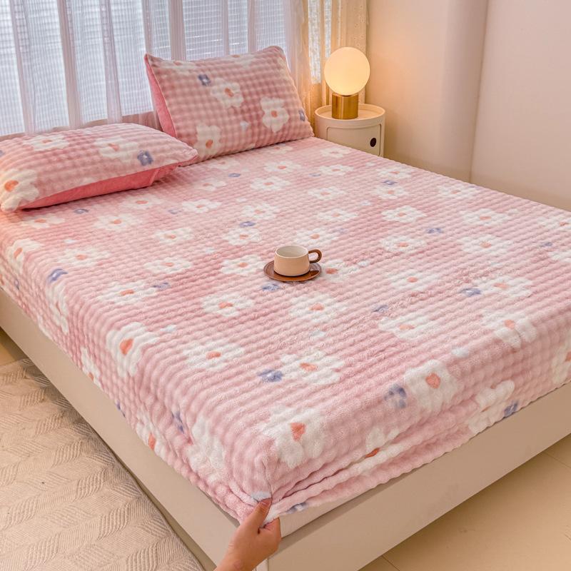 Winter Imitation Rabbit Down Milk Velvet Bed Sheet Single Piece New Printing Design High Weight Plus Velvet Thickening