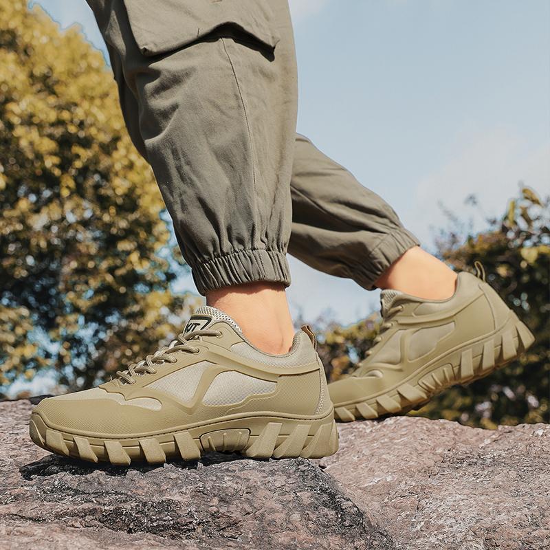 Casual Sports Shoes Men Outdoor Shock-absorbing Lace-up Low-top Men Shoes Solid Color Flat Breathable Hiking Shoes Men
