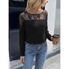 Sexy Hollow Lace Patchwork Round Neck Long Sleeved T-shirt Top for Women Shirt