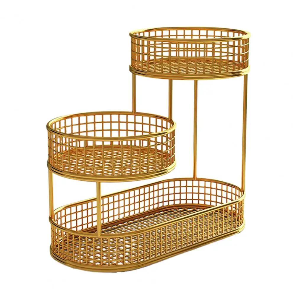 

Three-layer Fruit Basket Living Room Snack Storage Organizer Fruit Plate Dessert Plate Kitchen Counter Wire Basket Bowl Stand золотистий