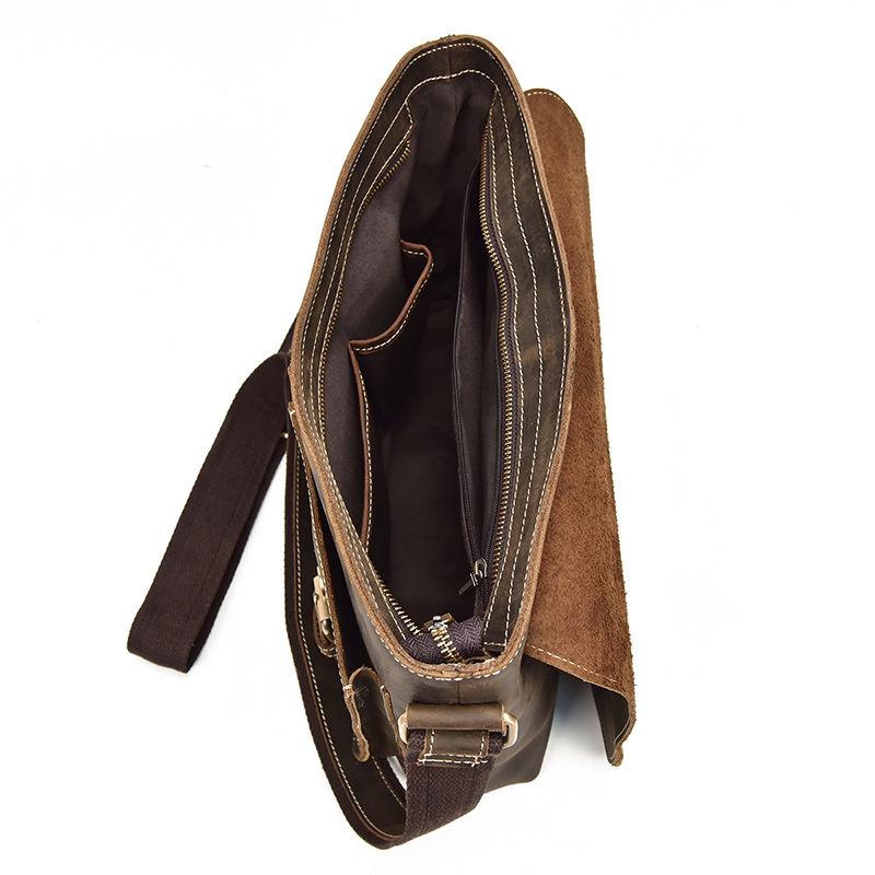 Men's Handbag Shoulder Bag Large Capacity Top Layer Cowhide Crossbody Bag 13 Inch Genuine Leather Flap Shoulder Bag Briefcase