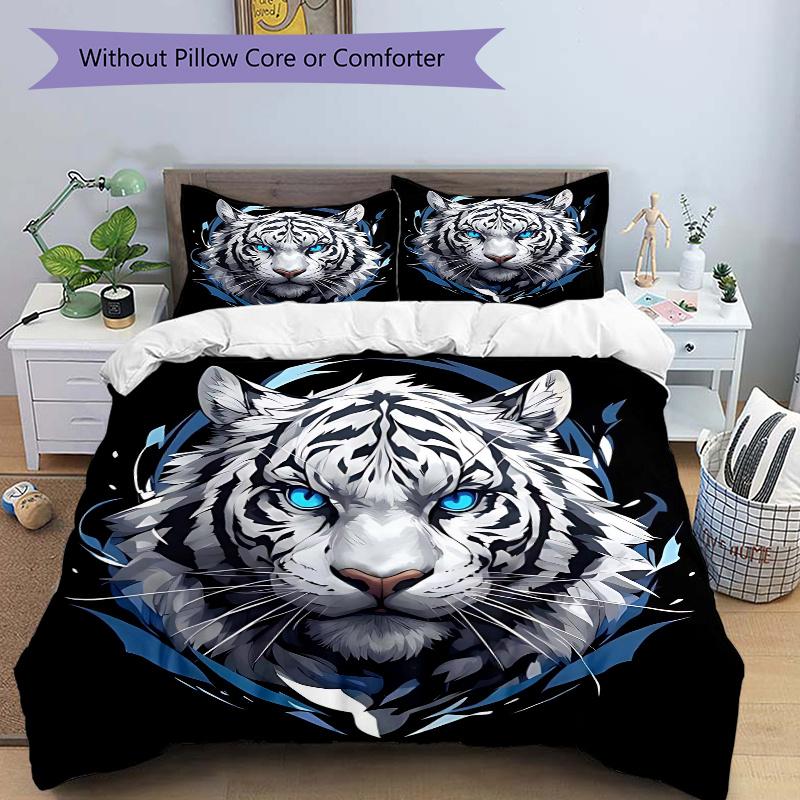 

3pcs Blue Eyed White Tiger Bedding Set Comfortable Bedding with Stylish Design for Bedroom, Perfect for All Seasons.J008 135x200cm