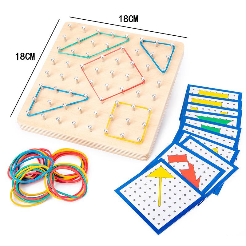 Wooden Geoboard with Rubber Bands Mathematical Manipulative Material Montessori Educational Toys Brain Teaser Kids Boys Girls
