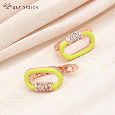 Fashion Annular Egg Shape Rose Gold Color Enamel Drop Earrings For Women Jewelry Cubic Zirconia Eardrop