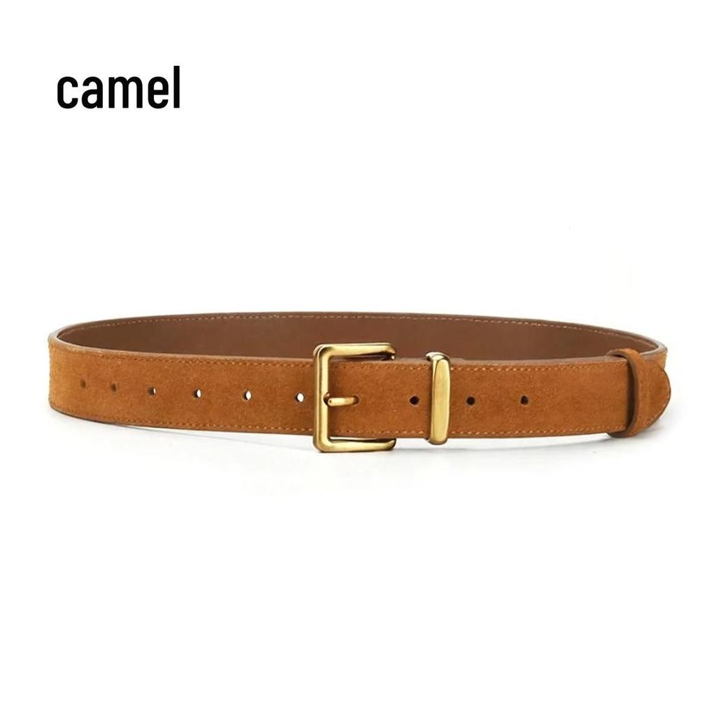 Korean Style Retro Suede Leather Belt with Pin Buckle – Perfect for Coats & Jeans